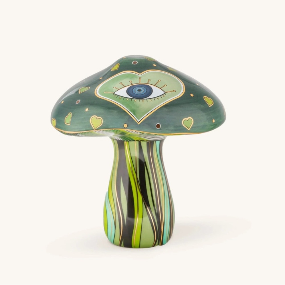 Loving Earth - Evil Eye Heart Mushroom Statue by Karma and Luck